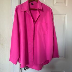 SHEIN Hot Pink Button-Up Blouse